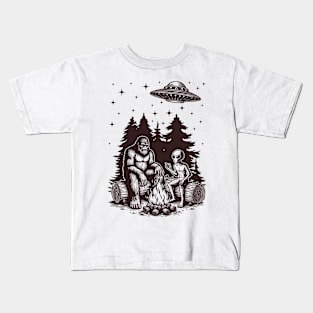 Bigfoot And Alien Camping Kids T-Shirt